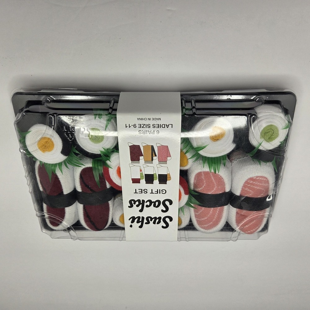 Sushi Socks Gift Set 6 Pairs Ladies Size 9โ11 Novelty Food Socks NIB